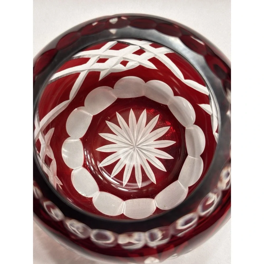 Vintage Bohemian Czech Cut To Clear Crystal Rose Bowl Votive Candle Holder Set